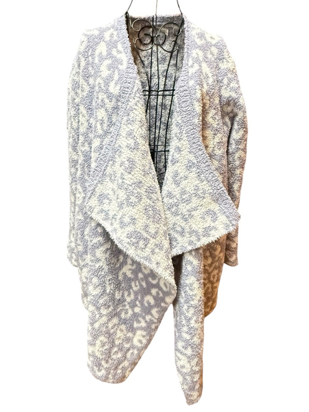 UGG Open-Front Leopard Print Draped Cardigan - Lavender & Cream